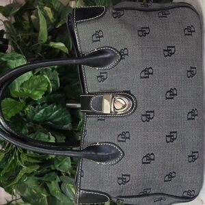 Dooney & Bourke Signature Monogram Double Handle Bag with Black Leather Trim